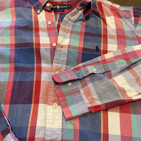 Vtg 90s Ralph Lauren Blue Label XL Red Plaid Soft Cotton Long Sleeve Shirt - Picture 4 of 6